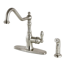 Kingston Brass Gourmetier GSY7708ACLSP American Classic Single Handle Kitchen Faucet with Brass Sprayer, Brushed Nickel
