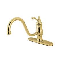 Kingston Brass KS1572TLLS Heritage 8" Single Handle Kitchen Faucet Without Sprayer, Polished Brass
