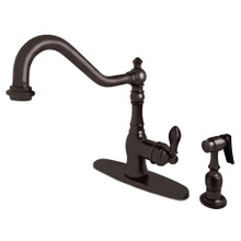Kingston Brass Gourmetier GSY7705ACLBS American Classic Single Handle Kitchen Faucet with Brass Sprayer, Oil Rubbed Bronze