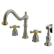 Kingston Brass KB1799AXBS Widespread Kitchen Faucet, Brushed Nickel/Polished Brass