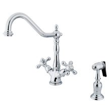 Kingston Brass KS1231AXBS Heritage Deck Mount Kitchen Faucet With Brass Sprayer, Polished Chrome