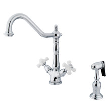 Kingston Brass KS1231PXBS Heritage 2-Handle Kitchen Faucet with Brass Sprayer and 8-Inch Plate,Polished Chrome