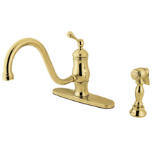 Kingston Brass KS1572BLBS Heritage Single Handle 8" Centerset Kitchen Faucet with Brass Sprayer, Polished Brass