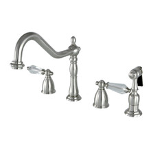 Kingston Brass KB1798WLLBS Wilshire Widespread Kitchen Faucet with Brass Sprayer, Brushed Nickel