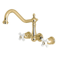 Kingston Brass KS1282PX Heritage Wall Mount Kitchen Faucet, Polished Brass