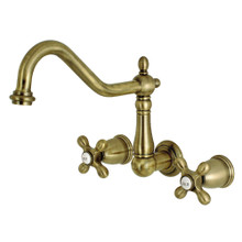 Kingston Brass KS1283AX Heritage Wall Mount Kitchen Faucet, Antique Brass