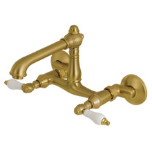 Kingston Brass English Country 6-Inch Adjustable Center Wall Mount Kitchen Faucet, Brushed Brass