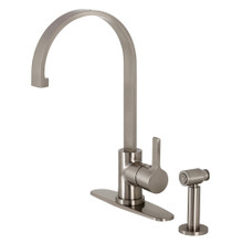 Kingston Brass LS8718CTLBS Continental Single Handle Kitchen Faucet with Brass Sprayer, Brushed Nickel
