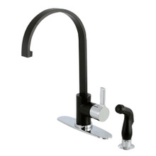 Kingston Brass Gourmetier LS8717CTLSP Continental Single Handle Kitchen Faucet with Side Sprayer, Matte Black/Polished Chrome