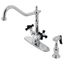 Kingston Brass KS1231PKXBS 8-inch Centerset Deck Mount Kitchen Faucet with Brass Sprayer, Polished Chrome