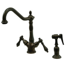 Kingston Brass KS1235ALBS Two Handle Single Hole Kitchen Faucet with Side Spray, Oil Rubbed Bronze
