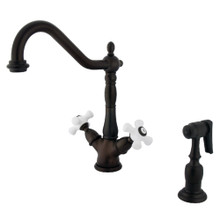 Kingston Brass KS1235PXBS Heritage 2-Handle Kitchen Faucet with Brass Sprayer and 8-Inch Plate, Oil Rubbed Bronze