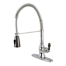 Kingston Brass Gourmetier GSY8891AKL Kaiser Single Handle Pre-Rinse Kitchen Faucet, Polished Chrome/Black Stainless Steel