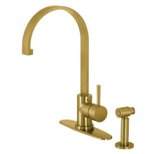 Kingston Brass LS8713DLBS Concord Single Handle Kitchen Faucet with Brass Sprayer, Brushed Brass