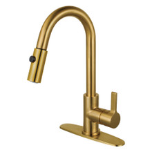 Kingston Brass Gourmetier LS8783CTL Continental Single Handle Pull-Down Kitchen Faucet, Brushed Brass