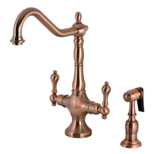 Kingston Brass KS177ALBSAC Heritage 2-Handle Kitchen Faucet with Brass Sprayer, Antique Copper