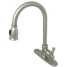 Kingston Brass Gourmetier GS7888BL Vintage Pull-Down Single Handle Kitchen Faucet, Brushed Nickel