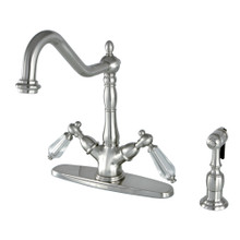 Kingston Brass KS1238WLLBS Mono Deck Mount Kitchen Faucet with Brass Sprayer, Brushed Nickel