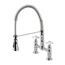 Kingston Brass Gourmetier GS1271PX Heritage Two Handle Deck-Mount Pull-Down Sprayer Kitchen Faucet, Polished Chrome