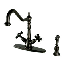 Kingston Brass KS1235PKXBS 8-inch Centerset Deck Mount Kitchen Faucet with Brass Sprayer, Oil Rubbed Bronze