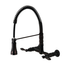 Kingston Brass Gourmetier GS1245AL Heritage Two Handle Wall-Mount Pull-Down Sprayer Kitchen Faucet, Oil Rubbed Bronze