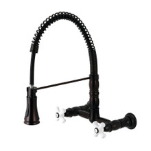 Kingston Brass Gourmetier GS1245PX Heritage Two Handle Wall-Mount Pull-Down Sprayer Kitchen Faucet, Oil Rubbed Bronze