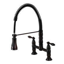 Kingston Brass Gourmetier GS1275AL Heritage Two Handle Deck-Mount Pull-Down Sprayer Kitchen Faucet, Oil Rubbed Bronze