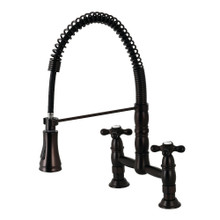 Kingston Brass Gourmetier GS1275AX Heritage Two Handle Deck-Mount Pull-Down Sprayer Kitchen Faucet, Oil Rubbed Bronze
