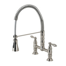 Kingston Brass Gourmetier GS1278AL Heritage Two Handle Deck-Mount Pull-Down Sprayer Kitchen Faucet, Brushed Nickel