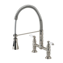 Kingston Brass Gourmetier GS1278PL Heritage Two Handle Deck-Mount Pull-Down Sprayer Kitchen Faucet, Brushed Nickel