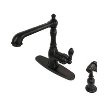 Kingston Brass Gourmetier GSY7205ACLBS American Classic Single Handle Kitchen Faucet with Brass Sprayer, Oil Rubbed Bronze