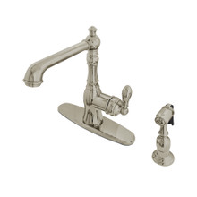 Kingston Brass Gourmetier GSY7208ACLBS American Classic Single Handle Kitchen Faucet with Brass Sprayer, Brushed Nickel