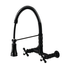 Kingston Brass Gourmetier GS1240AX Heritage Two Handle Wall-Mount Pull-Down Sprayer Kitchen Faucet, Matte Black