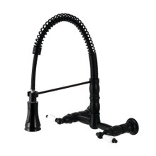 Kingston Brass Gourmetier GS1240PL Heritage Two Handle Wall-Mount Pull-Down Sprayer Kitchen Faucet, Matte Black