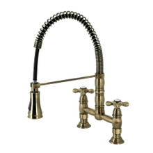 Kingston Brass Gourmetier GS1273AX Heritage Two Handle Deck-Mount Pull-Down Sprayer Kitchen Faucet, Antique Brass