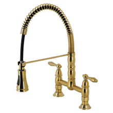Kingston Brass Gourmetier GS1277AL Heritage Two Handle Deck-Mount Pull-Down Sprayer Kitchen Faucet, Brushed Brass