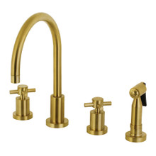 Kingston Brass KS8727DXBS Concord 8-Inch Widespread Kitchen Faucet with Brass Sprayer, Brushed Brass