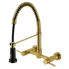 Kingston Brass Gourmetier GS8187DL Concord Two Handle Wall Mount Pull-Down Kitchen Faucet, Brushed Brass