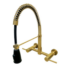 Kingston Brass Gourmetier GS8287DL Concord Two Handle Wall Mount Pull-Down Kitchen Faucet, Brushed Brass