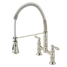 Kingston Brass Gourmetier GS1276AL Heritage Two Handle Deck-Mount Pull-Down Sprayer Kitchen Faucet, Polished Nickel