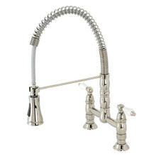 Kingston Brass Gourmetier GS1276PL Heritage Two Handle Deck-Mount Pull-Down Sprayer Kitchen Faucet, Polished Nickel