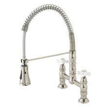 Kingston Brass Gourmetier GS1276PX Heritage Two Handle Deck-Mount Pull-Down Sprayer Kitchen Faucet, Polished Nickel