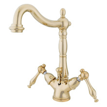 Kingston Brass  KS1432NL Naples Two Handle Bathroom Faucet with Brass Pop-Up and Cover Plate, Polished Brass