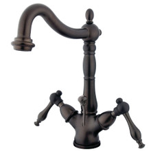 Kingston Brass  KS1435NL Naples Two Handle Bathroom Faucet with Brass Pop-Up and Cover Plate, Oil Rubbed Bronze