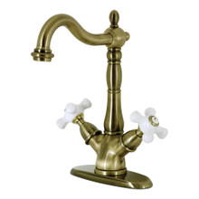 Kingston Brass  KS1493PX Two Handle Single Hole Vessel Sink Faucet, Antique Brass