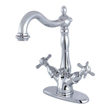 Kingston Brass  KS1431BEX Essex Two Handle Bathroom Faucet with Brass Pop-Up and Deck Plate, Polished Chrome
