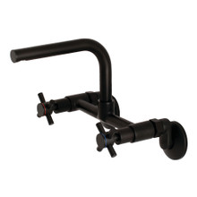 Kingston Brass  Concord 8-Inch Adjustable Center Wall Mount Kitchen Faucet, Matte Black
