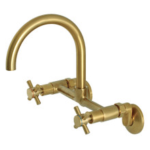 Kingston Brass  Concord 8-Inch Adjustable Center Wall Mount Kitchen Faucet, Brushed Brass