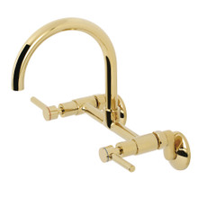 Kingston Brass  KS814PB Concord 8" Adjustable Center Wall Mount Kitchen Faucet, Polished Brass