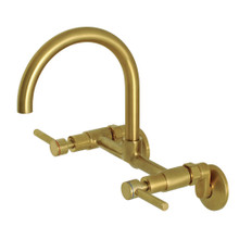 Kingston Brass  KS814SB Concord 8-Inch Adjustable Center Wall Mount Kitchen Faucet, Brushed Brass